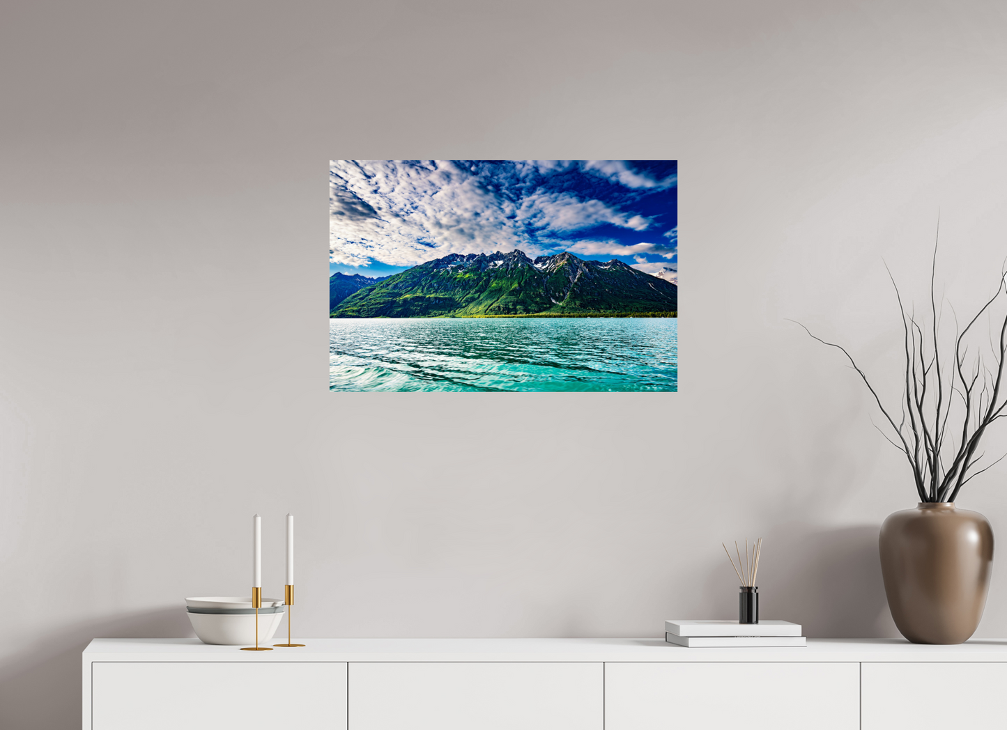 30 x 20″, Chroma Glacial Lake and Mountains