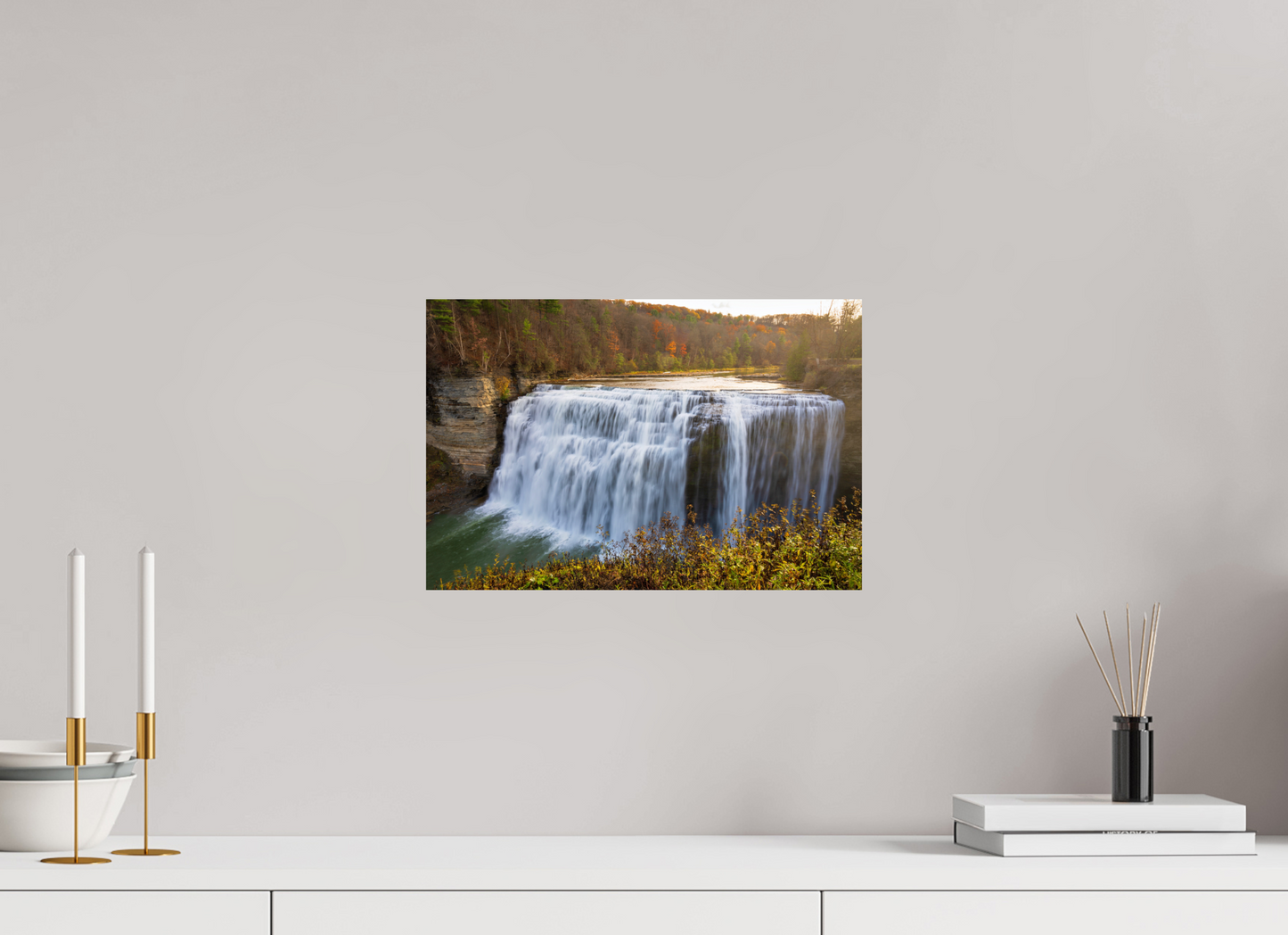 15 x 10″, Chroma Autumn Waterfall at Sunset