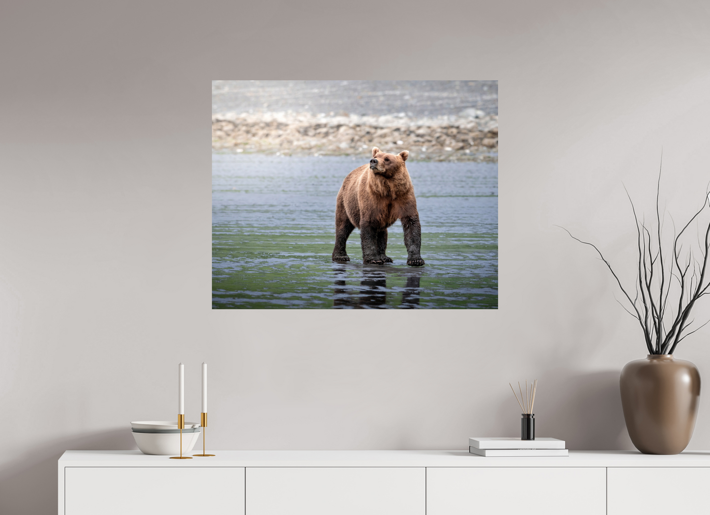 35 x 28″, Chroma Kodiak Bear on the beach