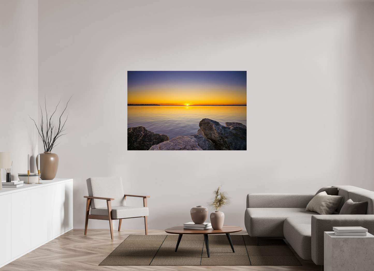 66 x 44″, Chroma Fall Sunset over Midwest Lake