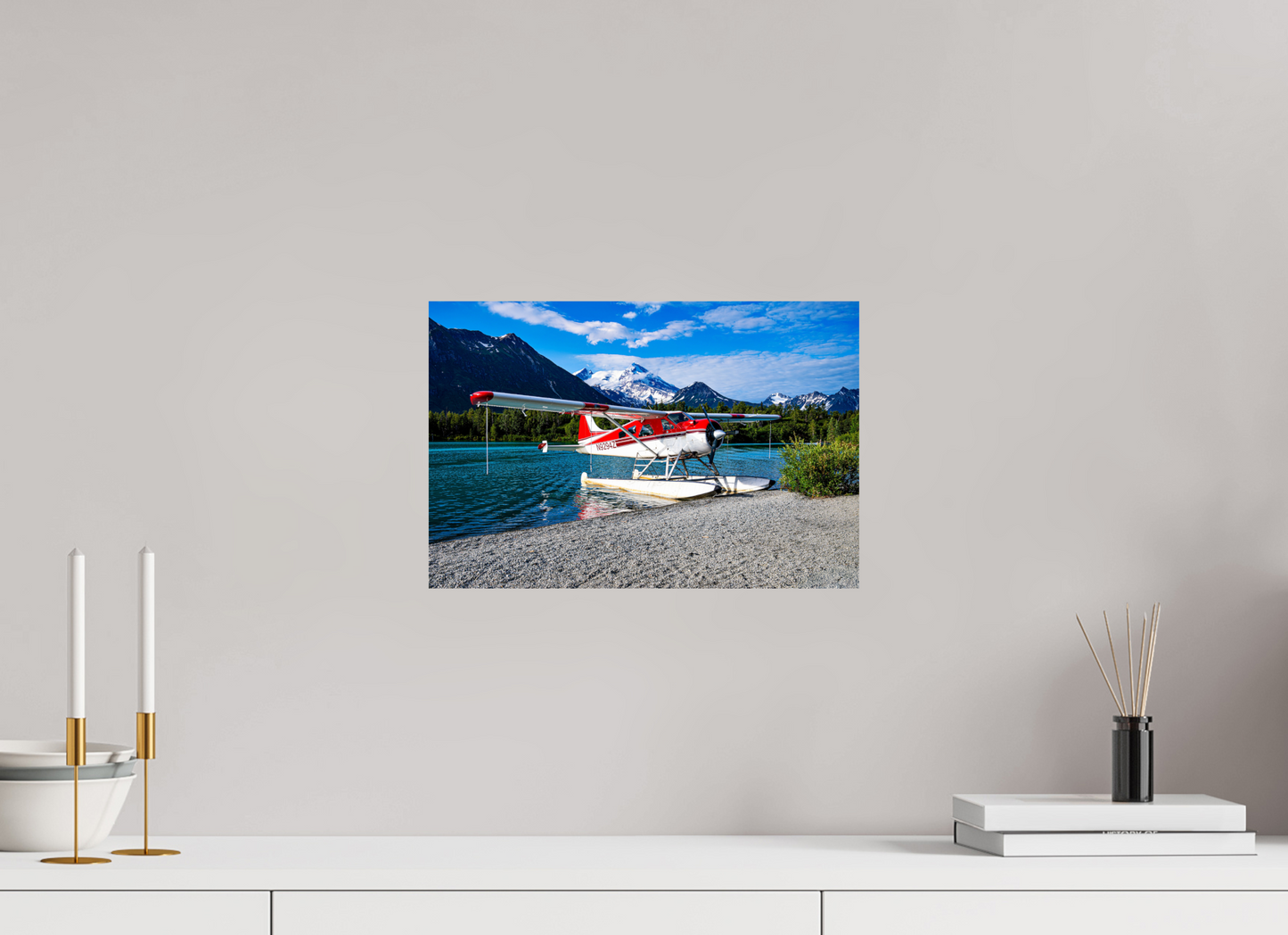15 x 10″, Photo Print On Fuji Crystal DP II Seaplane docked on the Beach