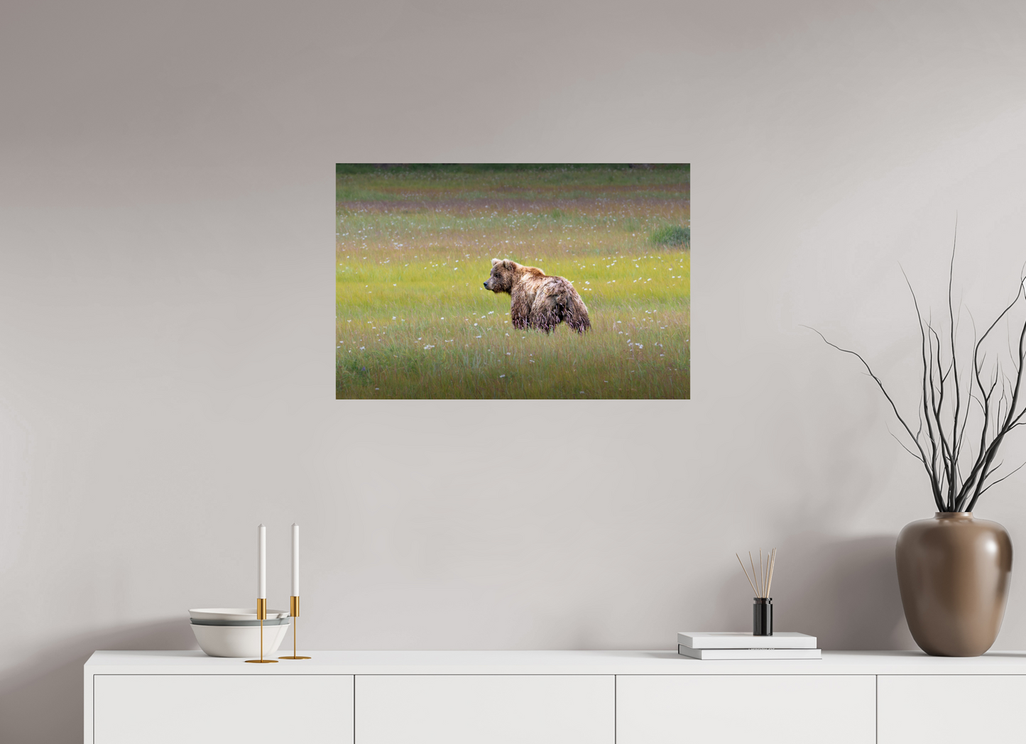 30 x 20″, Chroma Melancholy Bear strolling through a field