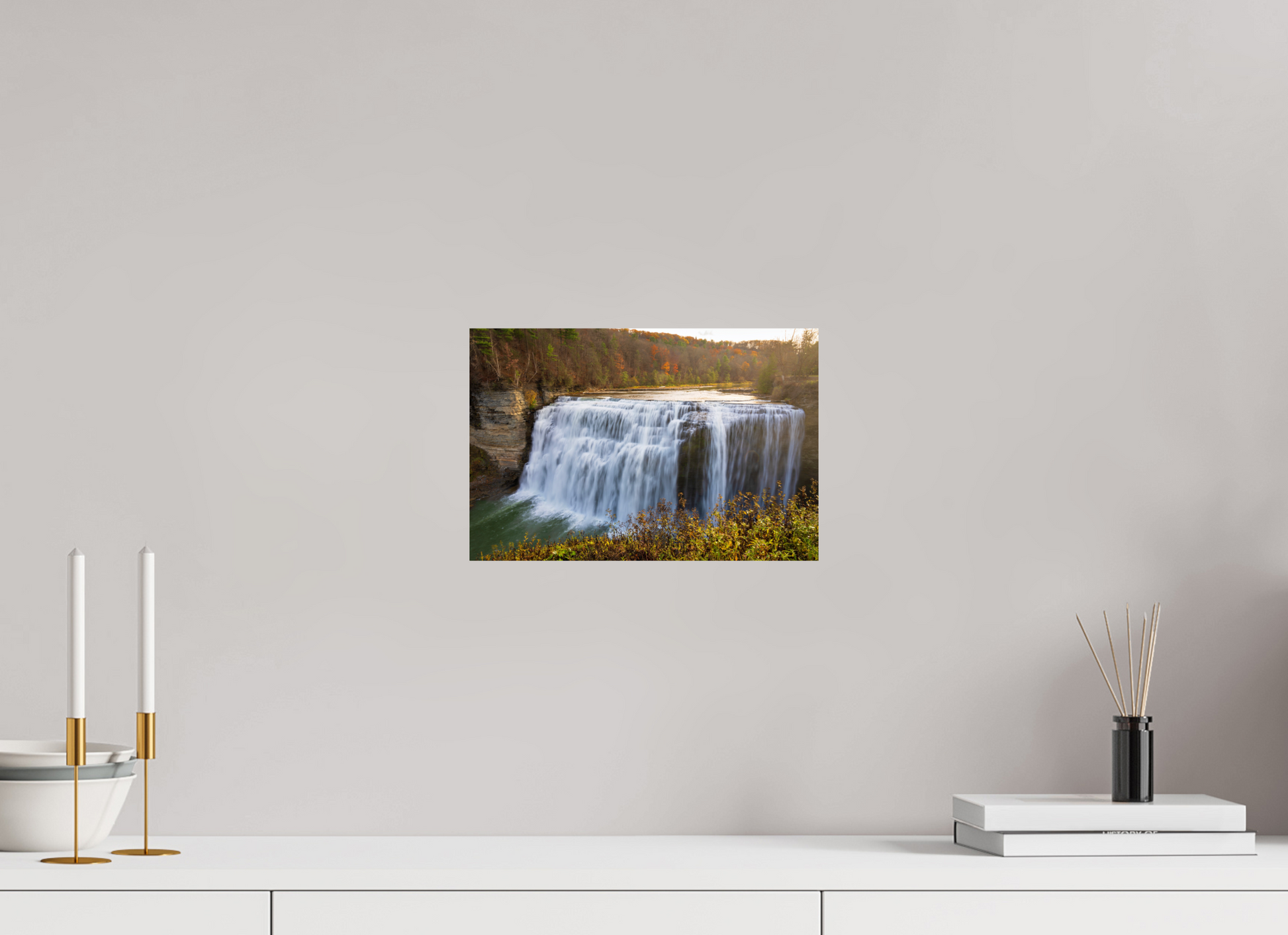 12 x 8″, Chroma Autumn Waterfall at Sunset