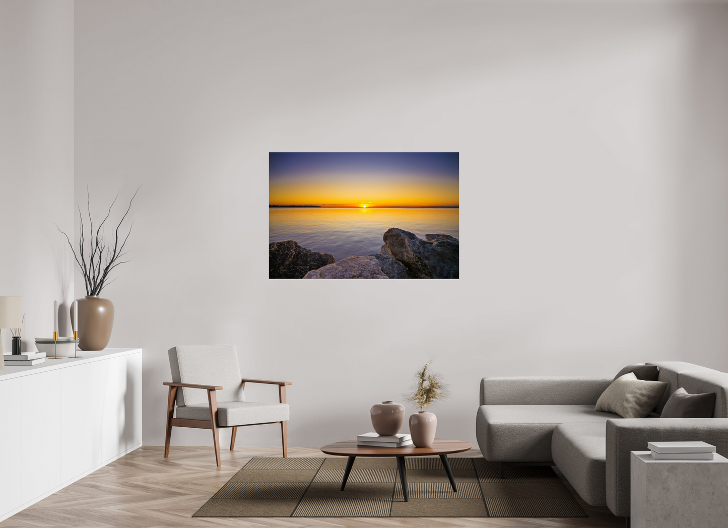 54 x 36″, Chroma Fall Sunset over Midwest Lake