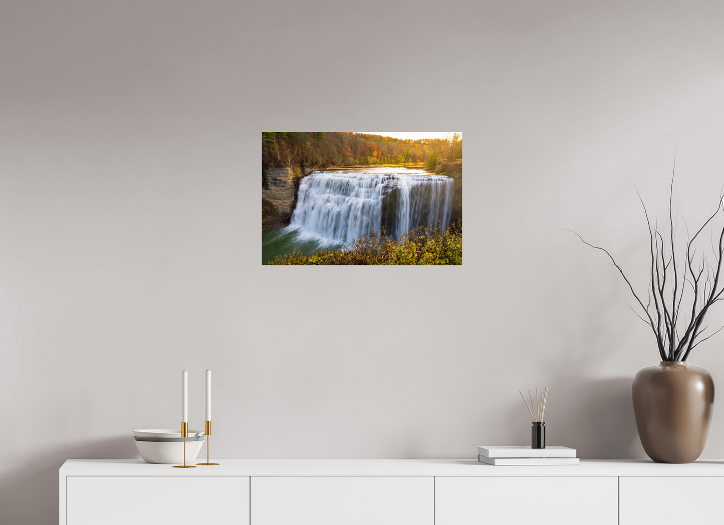 24 x 16″, Chroma Autumn Waterfall at Sunset