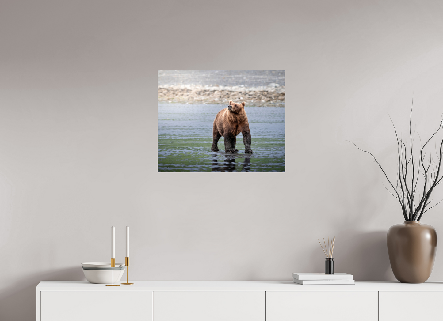 25 x 20″, Chroma Kodiak Bear on the beach