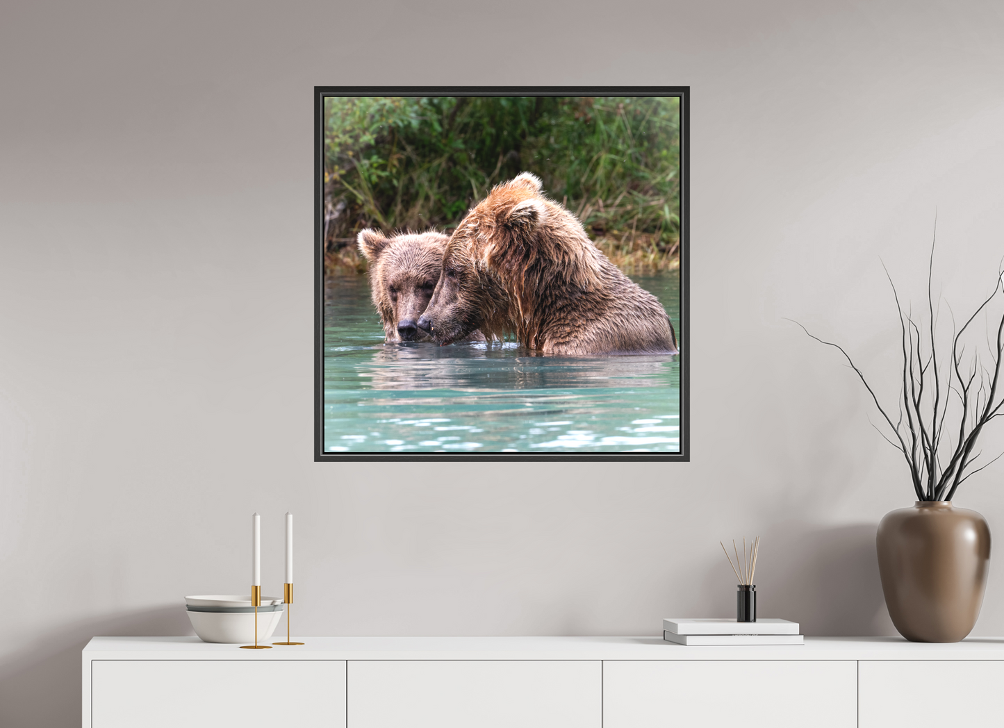 30 x 30″, Framed Mama and Cub having a moment
