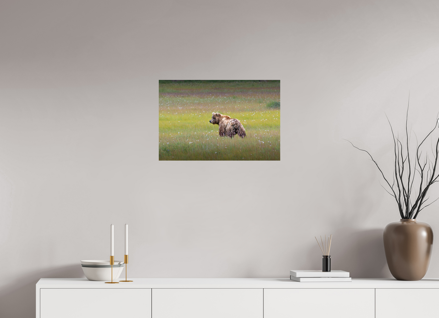 24 x 16″, Chroma Melancholy Bear strolling through a field
