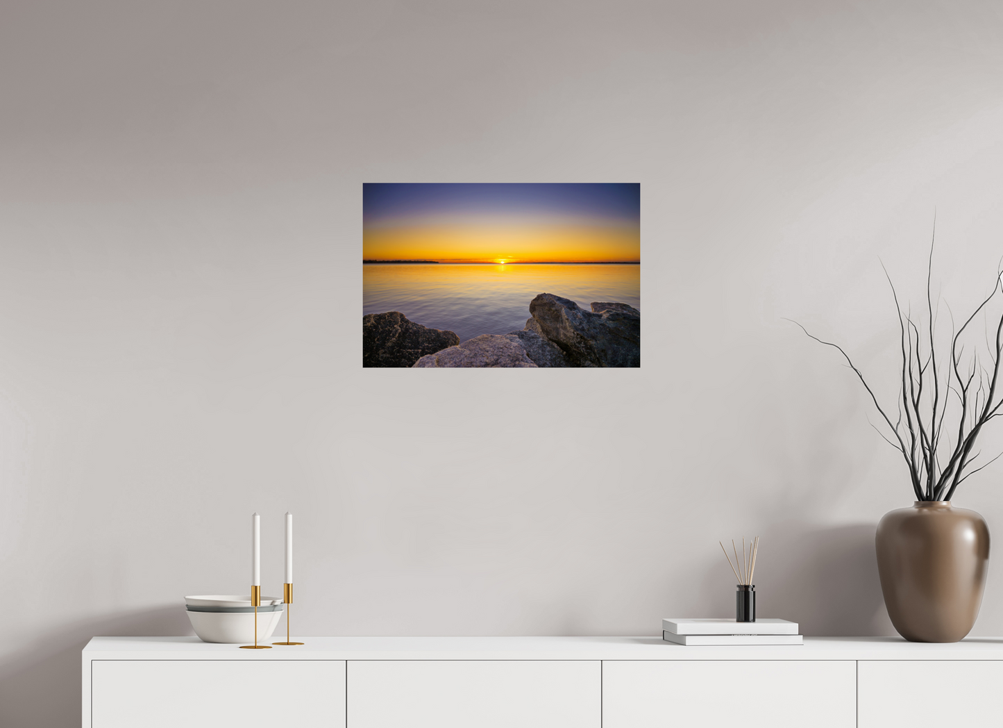 24 x 16″, Chroma Fall Sunset over Midwest Lake