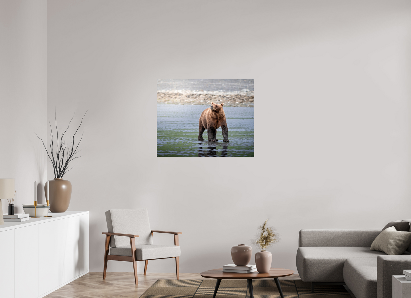 38.7 x 31″, Chroma Kodiak Bear on the beach