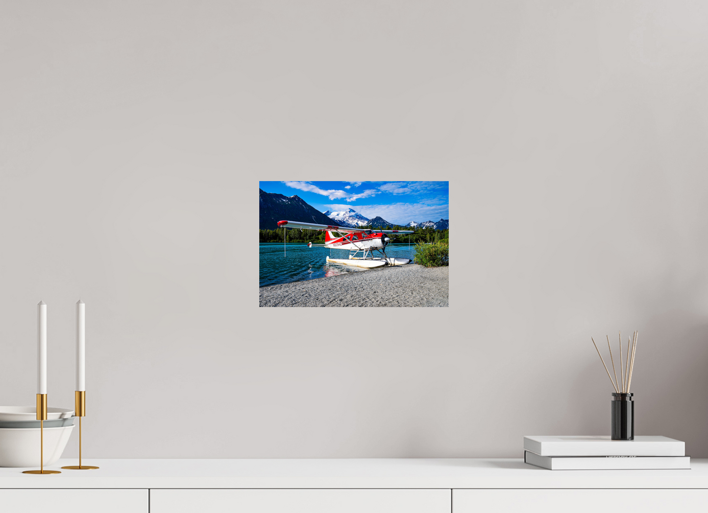 12 x 8″, Photo Print On Fuji Crystal DP II Seaplane docked on the Beach