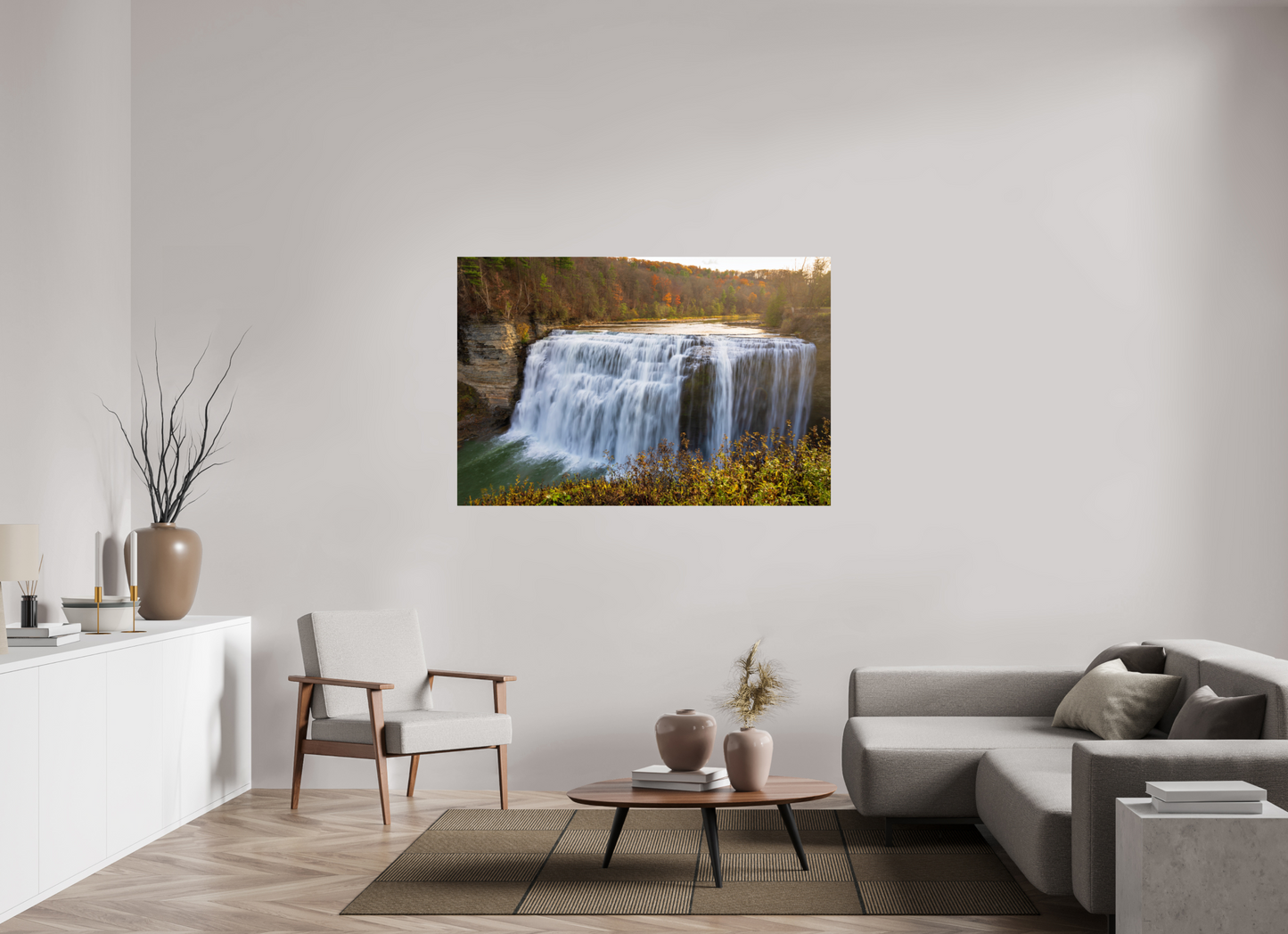60 x 40″, Chroma Autumn Waterfall at Sunset