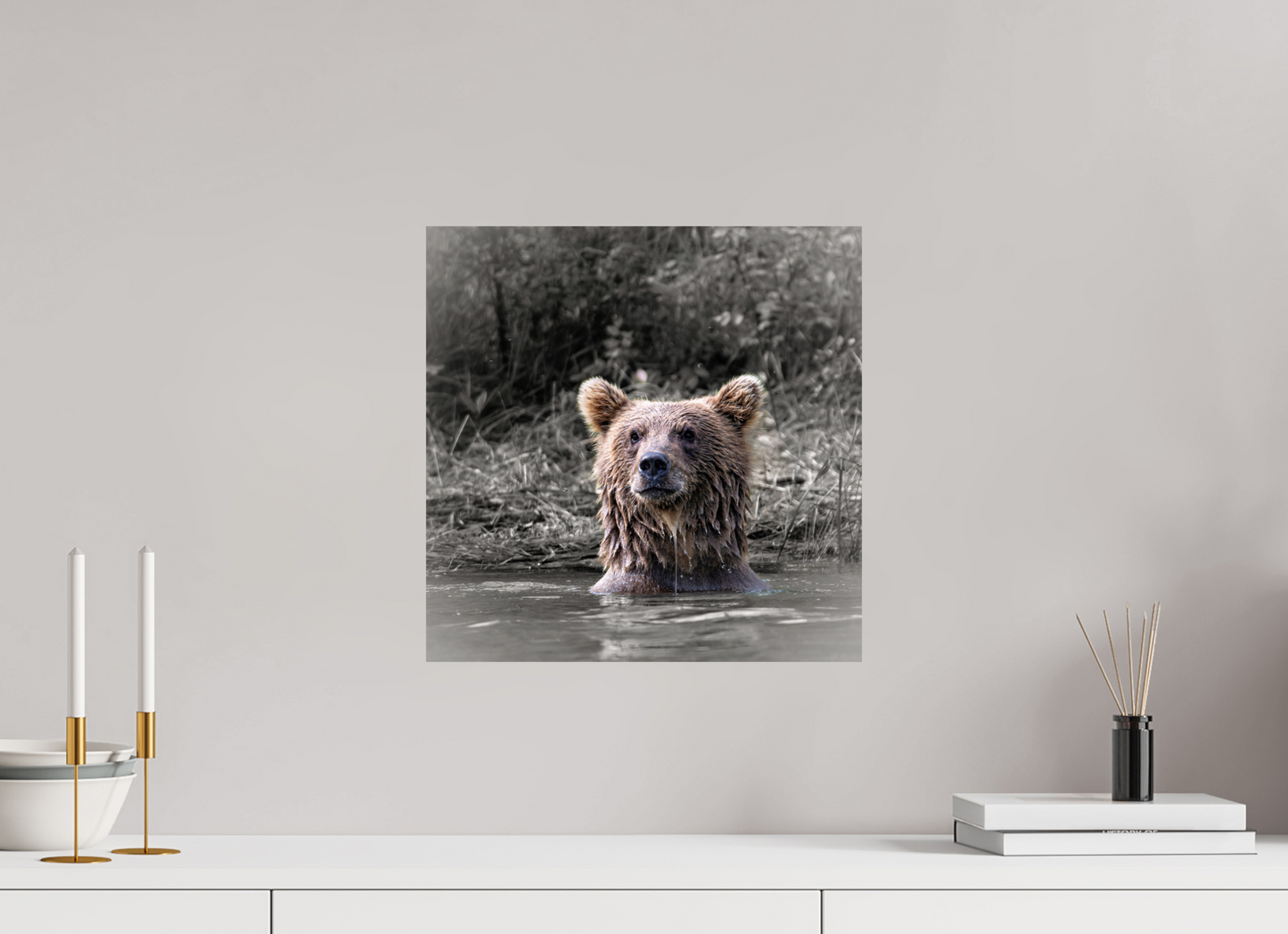 15 x 15″, Chroma Bear Cub Hoping Mom has some fish for him
