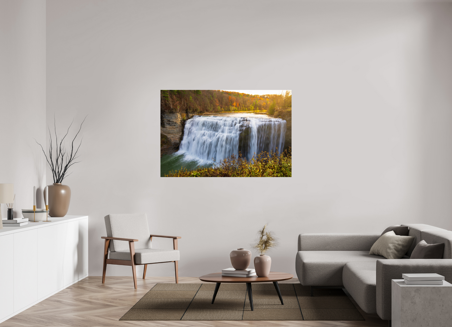 60 x 40″, Chroma Autumn Waterfall at Sunset
