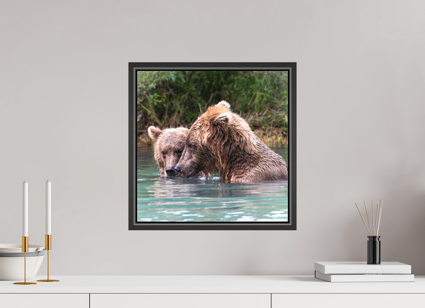 15 x 15″, Framed Mama and Cub having a moment