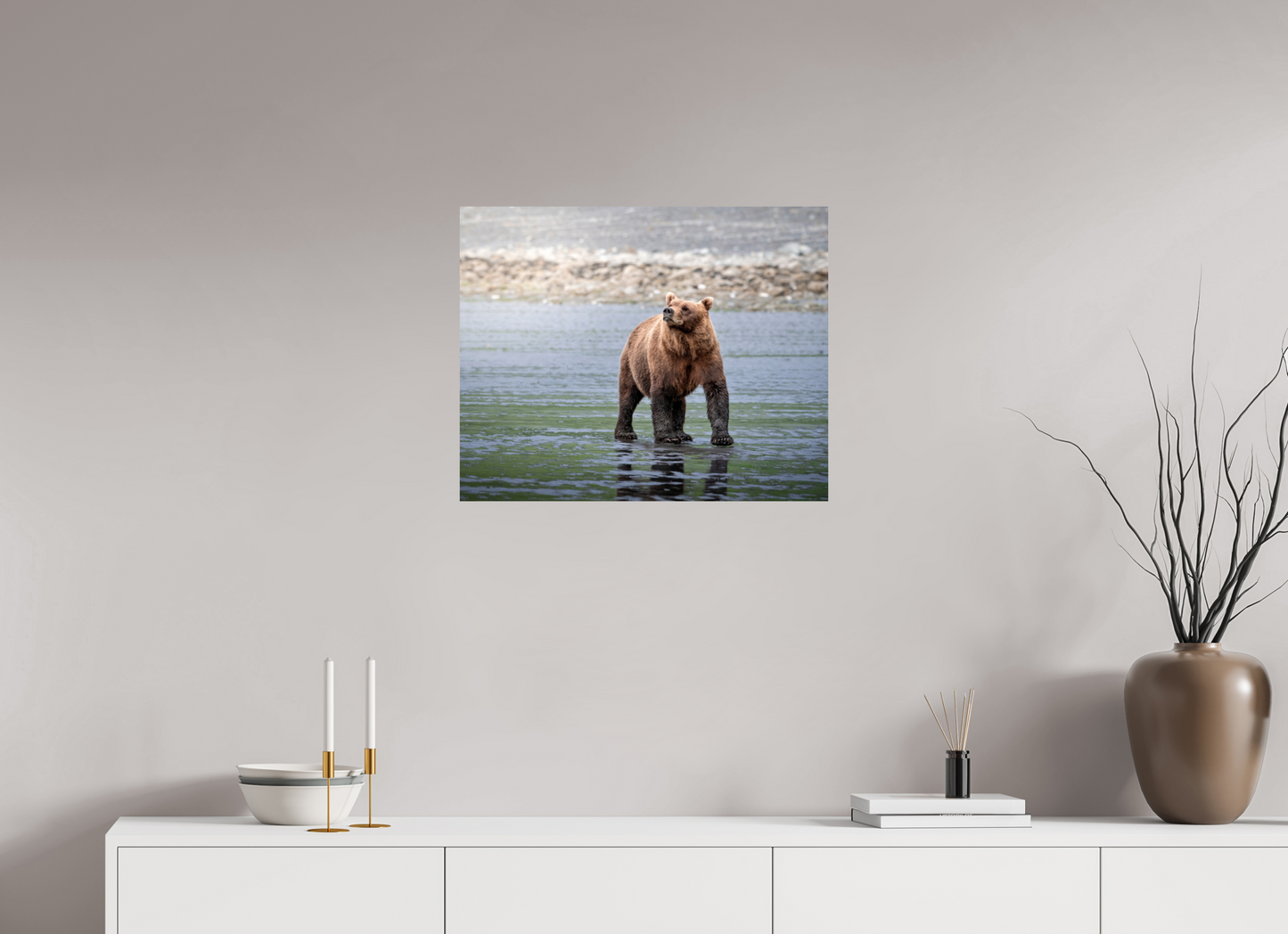 25 x 20″, Photo Print On Fuji Crystal DP II Kodiak Bear on the beach