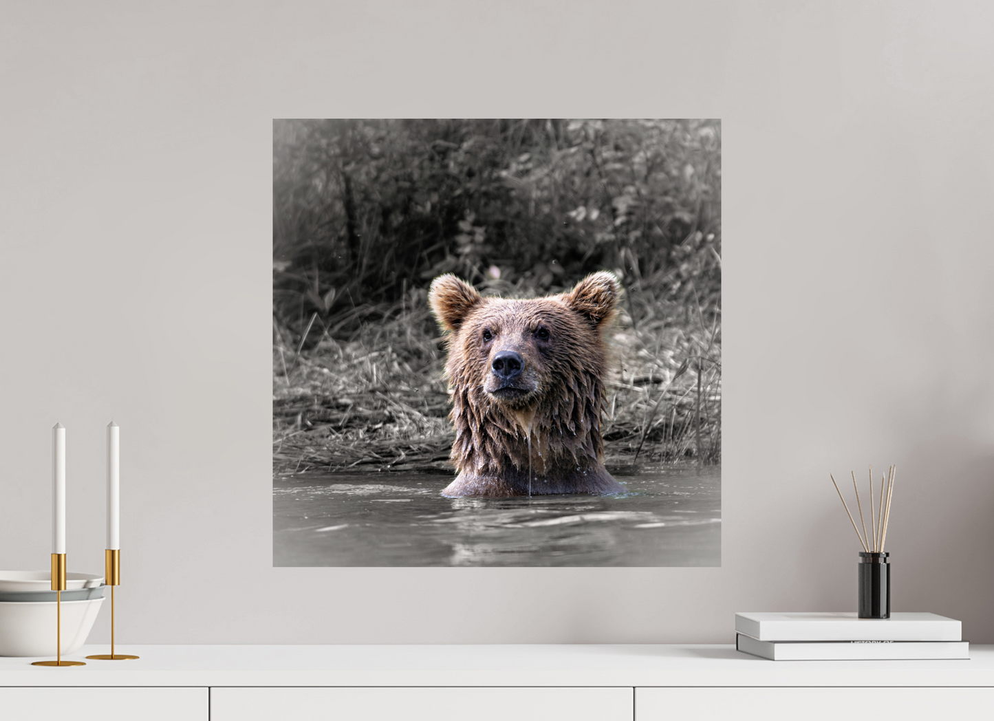 20 x 20″, Chroma Bear Cub Hoping Mom has some fish for him