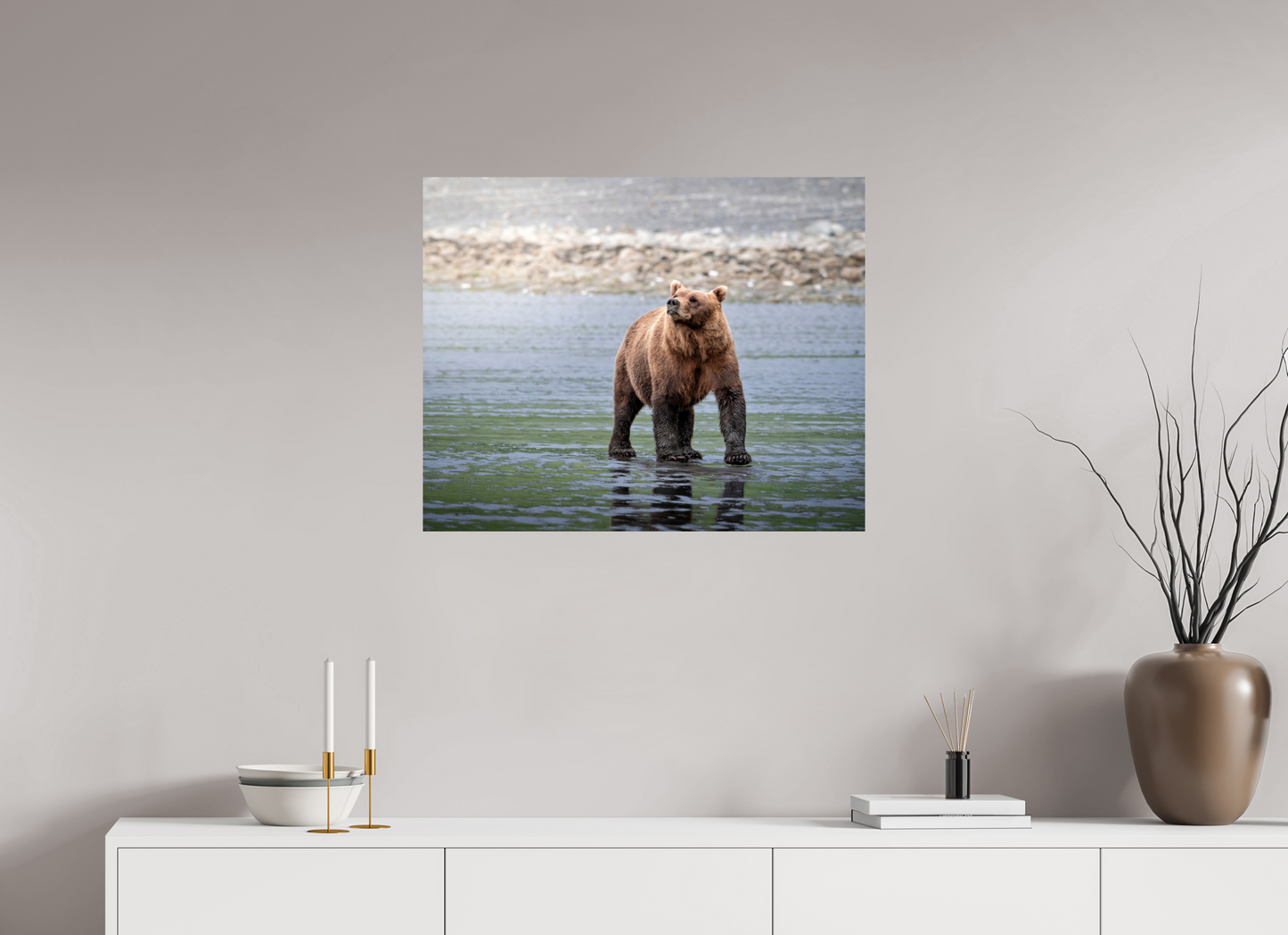 30 x 24″, Photo Print On Fuji Crystal DP II Kodiak Bear on the beach